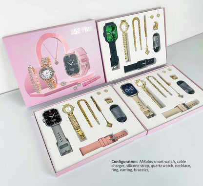 Elegant 6 IN 1 Unisex Smartwatch Gift Sets with Women Jewelry Sets For Womens
