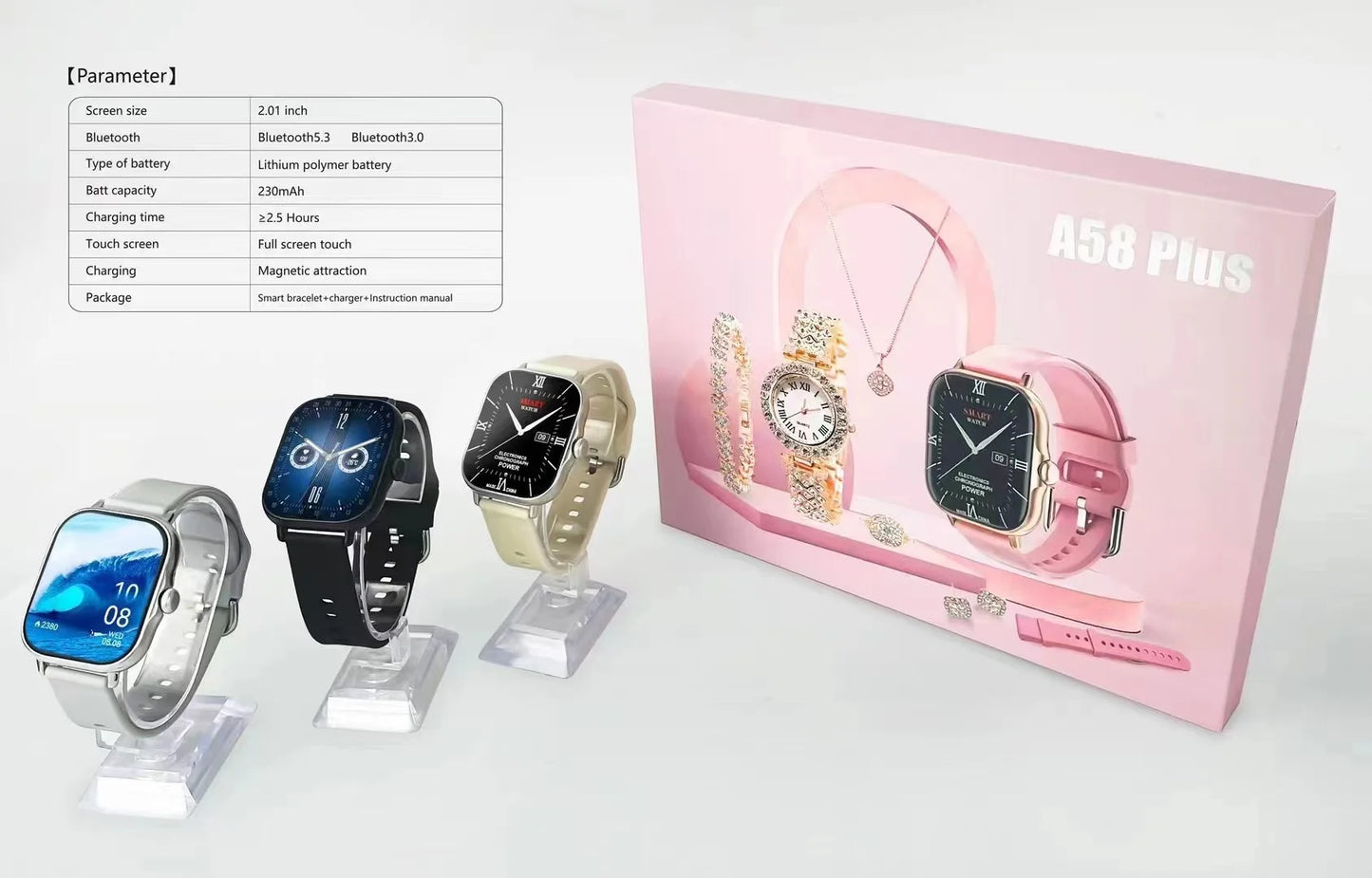 Elegant 6 IN 1 Unisex Smartwatch Gift Sets with Women Jewelry Sets For Womens