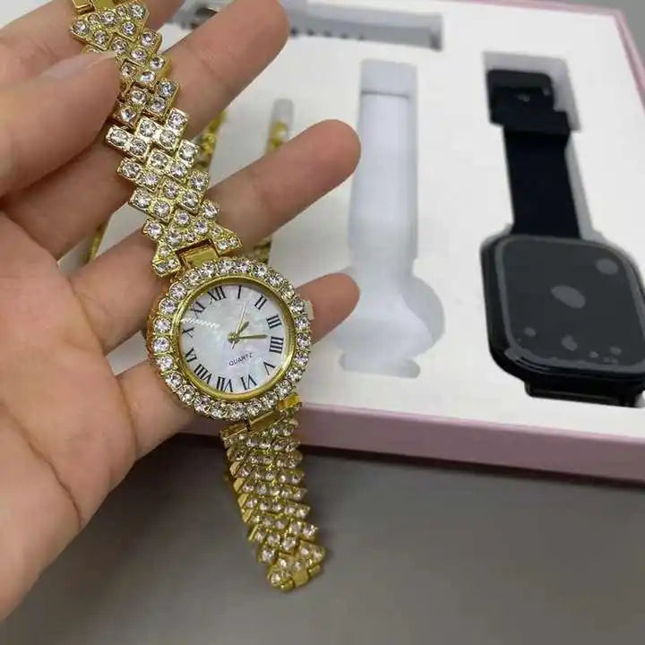 Elegant 6 IN 1 Unisex Smartwatch Gift Sets with Women Jewelry Sets For Womens