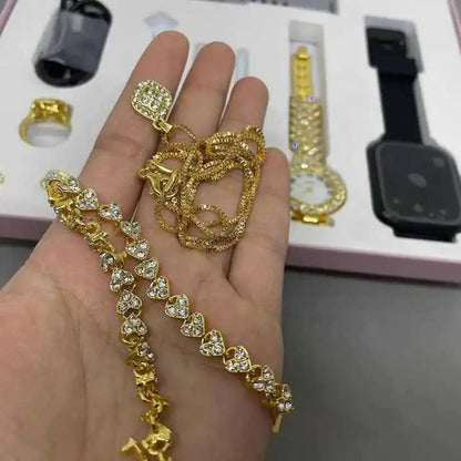 Elegant 6 IN 1 Unisex Smartwatch Gift Sets with Women Jewelry Sets For Womens