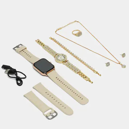 Elegant 6 IN 1 Unisex Smartwatch Gift Sets with Women Jewelry Sets For Womens