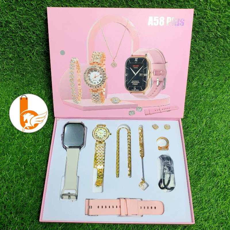 Elegant 6 IN 1 Unisex Smartwatch Gift Sets with Women Jewelry Sets For Womens
